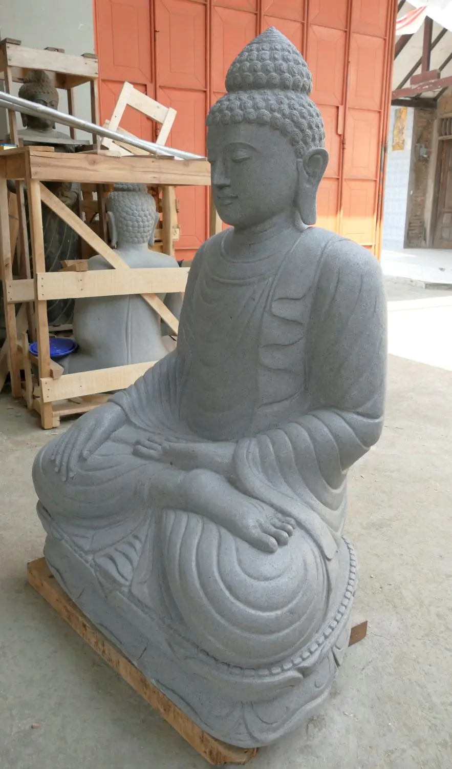  Product image 4 of the product “Seated Buddha made of Riverstone in Bhumisparsha - gesture of touching the earth. 122,5 cm height. ”